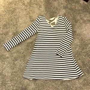 Casual navy blue and cream striped dress